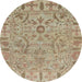 Round Abstract Dark Khaki Green Oriental Rug, abs1721