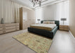 Abstract Brownish Green Oriental Rug in a Bedroom, abs1722