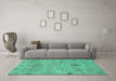 Machine Washable Oriental Turquoise Traditional Area Rugs in a Living Room,, wshabs1722turq