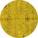 Round Machine Washable Oriental Yellow Traditional Rug, wshabs1722yw