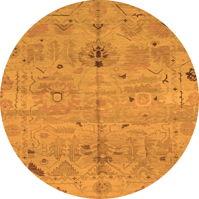 Round Machine Washable Oriental Orange Traditional Area Rugs, wshabs1722org
