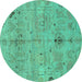 Round Machine Washable Oriental Turquoise Traditional Area Rugs, wshabs1722turq