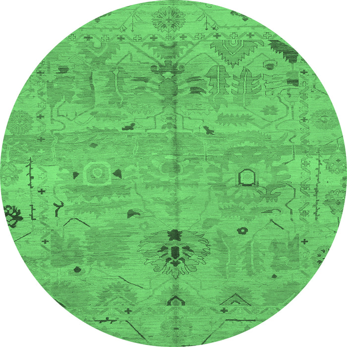 Round Machine Washable Oriental Emerald Green Traditional Area Rugs, wshabs1722emgrn