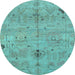 Round Machine Washable Oriental Light Blue Traditional Rug, wshabs1722lblu