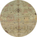 Round Abstract Brownish Green Oriental Rug, abs1722