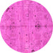 Round Machine Washable Oriental Pink Traditional Rug, wshabs1722pnk