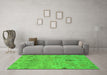 Machine Washable Oriental Green Traditional Area Rugs in a Living Room,, wshabs1722grn