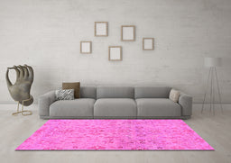 Machine Washable Oriental Pink Traditional Rug in a Living Room, wshabs1723pnk