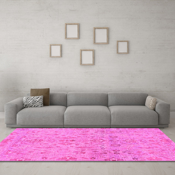 Machine Washable Oriental Pink Traditional Rug in a Living Room, wshabs1723pnk