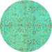 Round Machine Washable Oriental Turquoise Traditional Area Rugs, wshabs1723turq