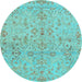 Round Machine Washable Oriental Light Blue Traditional Rug, wshabs1723lblu