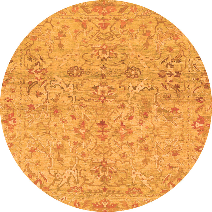 Round Machine Washable Oriental Orange Traditional Area Rugs, wshabs1723org