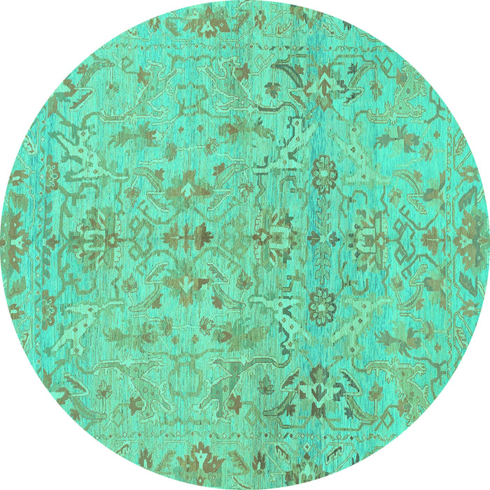 Round Oriental Turquoise Traditional Rug, abs1723turq