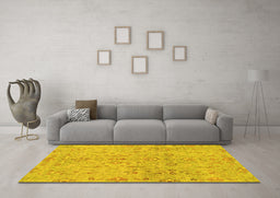 Machine Washable Oriental Yellow Traditional Rug in a Living Room, wshabs1723yw