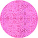 Round Machine Washable Oriental Pink Traditional Rug, wshabs1723pnk