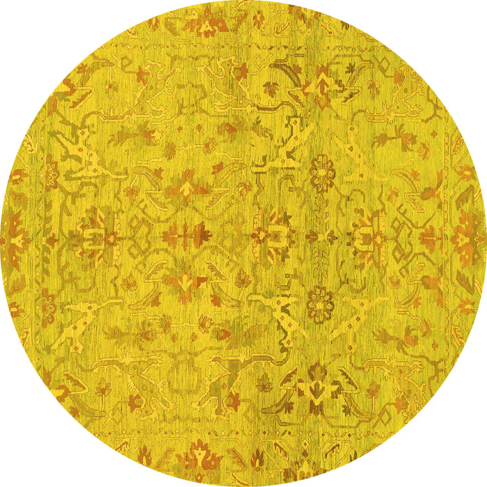 Round Machine Washable Oriental Yellow Traditional Rug, wshabs1723yw