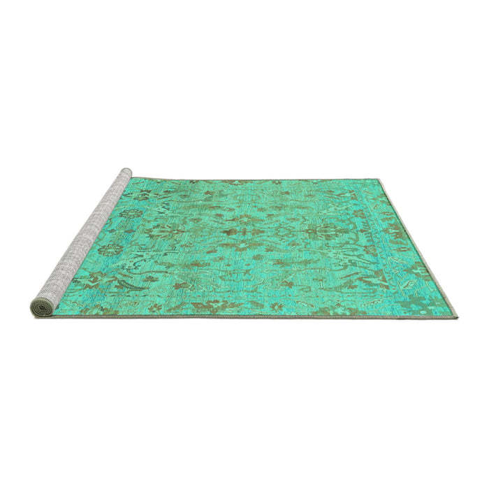 Sideview of Machine Washable Oriental Turquoise Traditional Area Rugs, wshabs1723turq