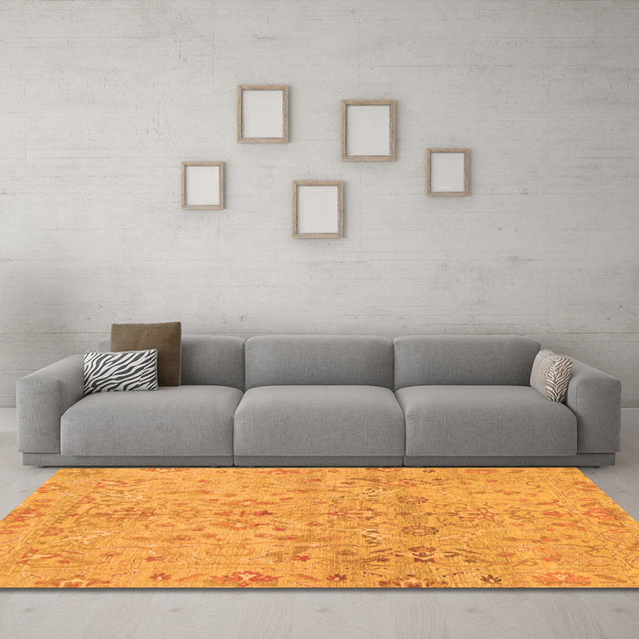 Machine Washable Oriental Orange Traditional Area Rugs in a Living Room, wshabs1723org