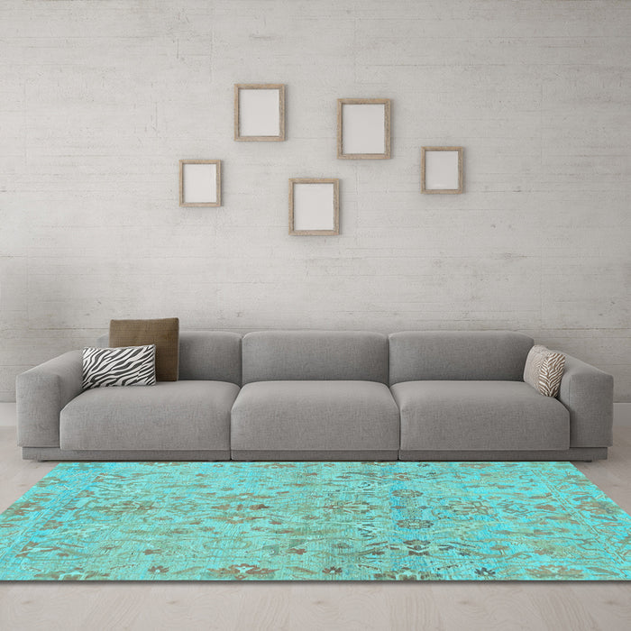 Machine Washable Oriental Light Blue Traditional Rug in a Living Room, wshabs1723lblu