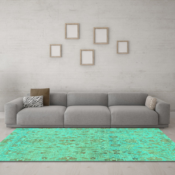 Machine Washable Oriental Turquoise Traditional Area Rugs in a Living Room,, wshabs1723turq
