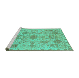 Sideview of Machine Washable Oriental Turquoise Traditional Area Rugs, wshabs1724turq