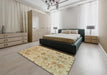 Abstract Bronze Brown Oriental Rug in a Bedroom, abs1724