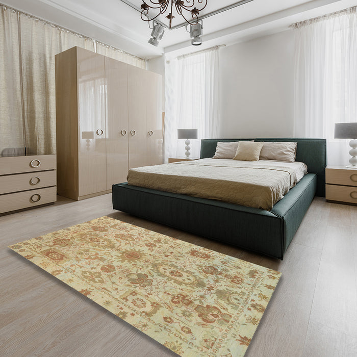 Machine Washable Abstract Bronze Brown Rug in a Bedroom, wshabs1724
