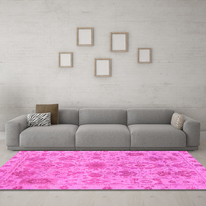 Machine Washable Oriental Pink Traditional Rug in a Living Room, wshabs1724pnk