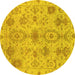 Round Oriental Yellow Traditional Rug, abs1724yw