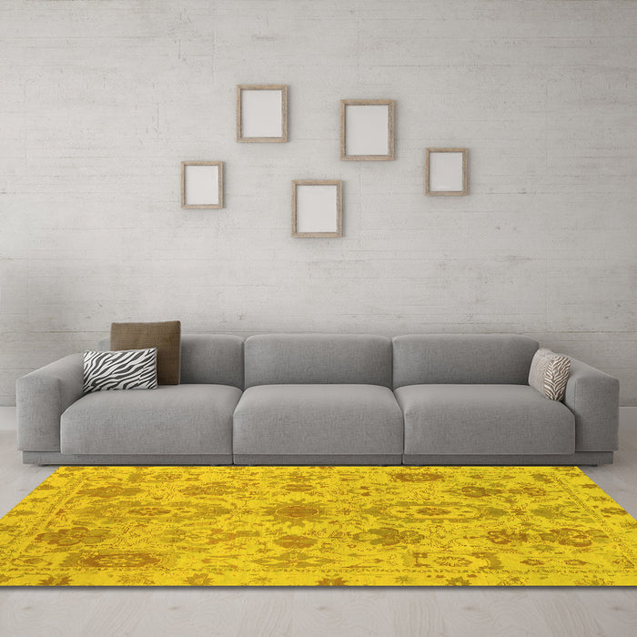 Machine Washable Oriental Yellow Traditional Rug in a Living Room, wshabs1724yw