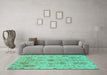 Machine Washable Oriental Turquoise Traditional Area Rugs in a Living Room,, wshabs1724turq