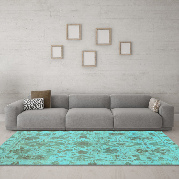 Machine Washable Oriental Light Blue Traditional Rug in a Living Room, wshabs1724lblu