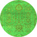 Round Machine Washable Oriental Green Traditional Area Rugs, wshabs1725grn