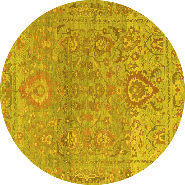Round Machine Washable Oriental Yellow Traditional Rug, wshabs1725yw