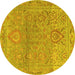 Round Machine Washable Oriental Yellow Traditional Rug, wshabs1725yw