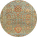 Round Abstract Dark Khaki Green Oriental Rug, abs1725