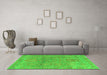 Machine Washable Oriental Green Traditional Area Rugs in a Living Room,, wshabs1725grn