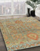 Abstract Dark Khaki Green Oriental Rug in Family Room, abs1725