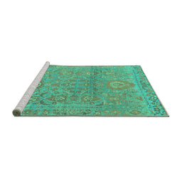 Sideview of Machine Washable Oriental Turquoise Traditional Area Rugs, wshabs1725turq