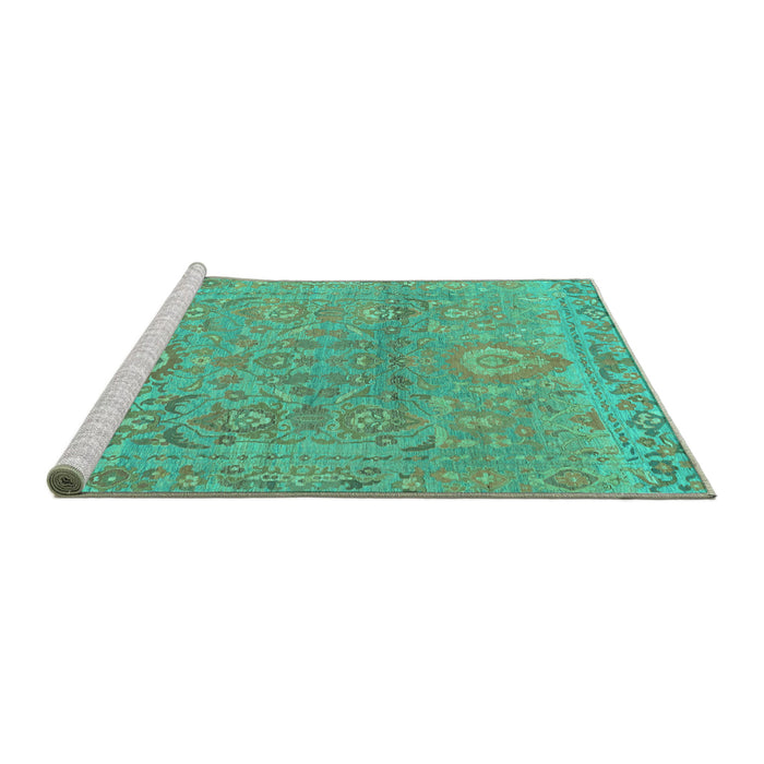 Sideview of Machine Washable Oriental Turquoise Traditional Area Rugs, wshabs1725turq