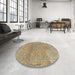 Round Abstract Dark Khaki Green Oriental Rug in a Office, abs1725