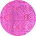 Round Machine Washable Oriental Pink Traditional Rug, wshabs1725pnk