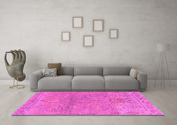 Machine Washable Oriental Pink Traditional Rug in a Living Room, wshabs1725pnk