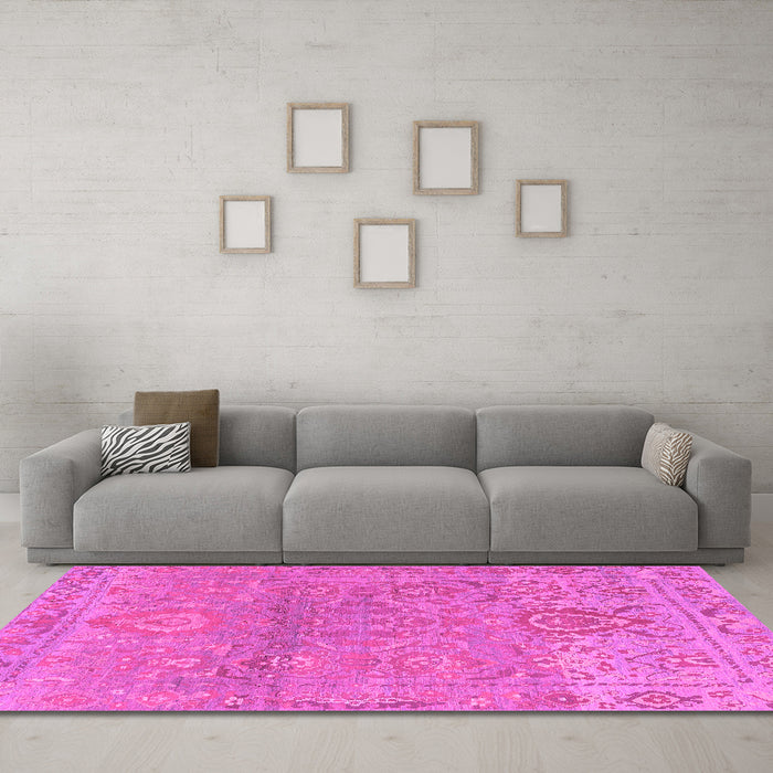Machine Washable Oriental Pink Traditional Rug in a Living Room, wshabs1725pnk