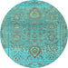 Round Machine Washable Oriental Light Blue Traditional Rug, wshabs1725lblu