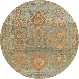 Round Machine Washable Abstract Dark Khaki Green Rug, wshabs1725