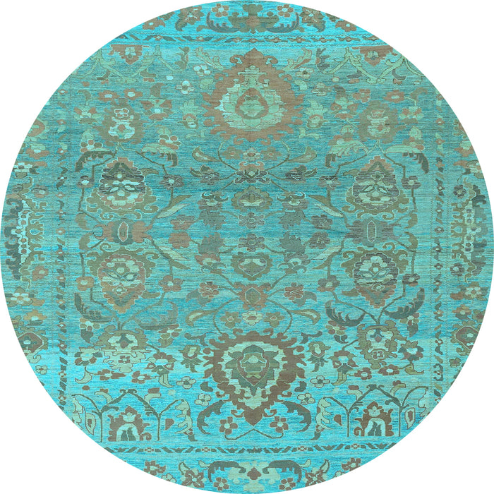Round Oriental Light Blue Traditional Rug, abs1725lblu