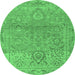Round Machine Washable Oriental Emerald Green Traditional Area Rugs, wshabs1725emgrn