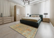 Machine Washable Abstract Dark Khaki Green Rug in a Bedroom, wshabs1725