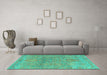 Machine Washable Oriental Turquoise Traditional Area Rugs in a Living Room,, wshabs1725turq